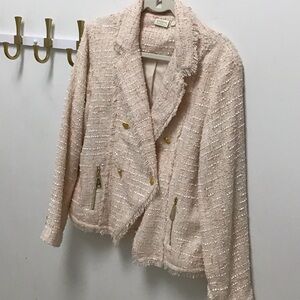 Spartina Women's Blush Pink Tweed Jacket - Gold Zip Details